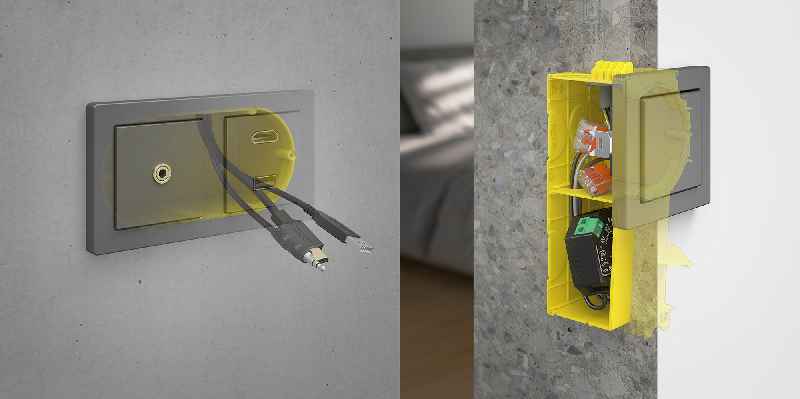 Die B˛-Doppel-Geräte-Verbindungsdose und die B˛-Electronic-Dose bieten zusätzlichen Installationsraum für Blockgeräte, vorverdrahtete Einsätze sowie Smart-Home- und Bussysteme. (Foto: KAISER GmbH & Co. KG)