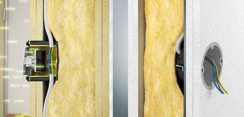 Die TÜV-zertifizierten Strahlenschutzdosen von KAISER gewährleisten die sichere Elektroinstallation in bleifreien und bleikaschierten Strahlenschutzwänden. (Foto: KAISER GmbH & Co. KG)