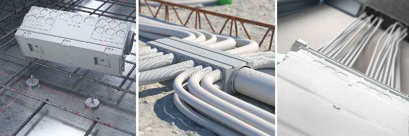 Der neue Zentral-Übergangskasten dient zur zentralen Zusammenführung von Rohren unterschiedlicher Durchmesser. 
(Foto: KAISER GmbH & Co. KG)